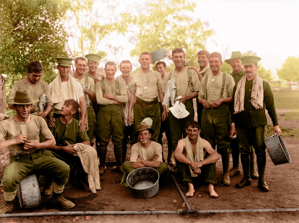 Members of the 1st Australian Imperial Force at a camp in Australia around 1916. Photo from State Library of South Australia/the Open University