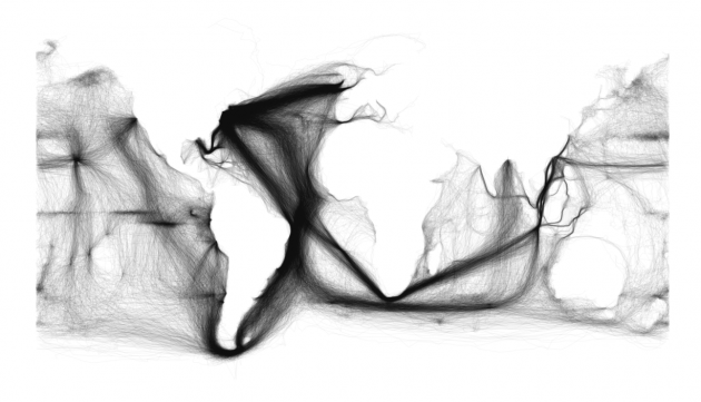 Visualization of 19th Century Ship Routes from Publicly Available NOAA Data Set