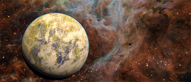 Concepção artística do planeta Gliese 832c, membro de um sistema de configuração similar ao solar.