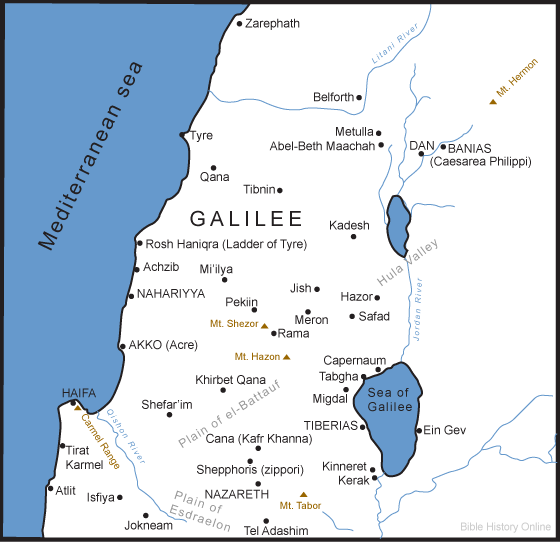 Mapa da Região da Alta Galiléia, em Israel antigo