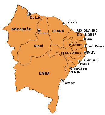 Mapa Da Regiao Nordeste Com Limites Dos Estados E Nome De Suas Capitais